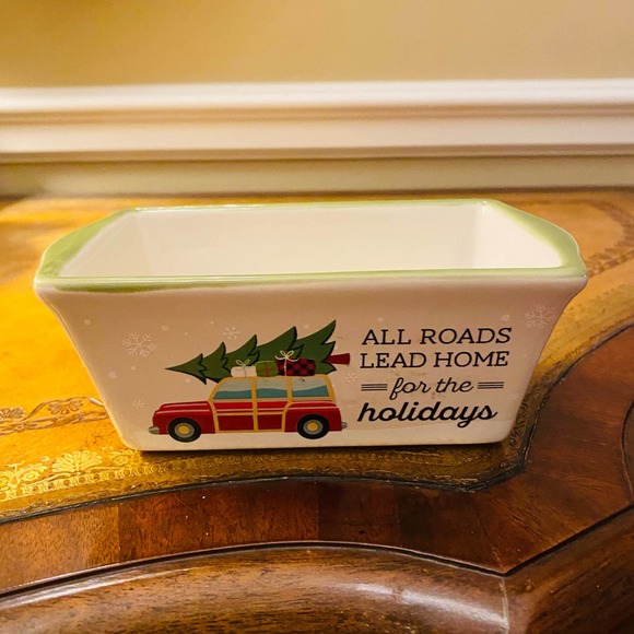 Nantucket Christmas Holiday Ceramic Stoneware Mini Loaf Pan Roads Lead Home NEW - Picture 2 of 4